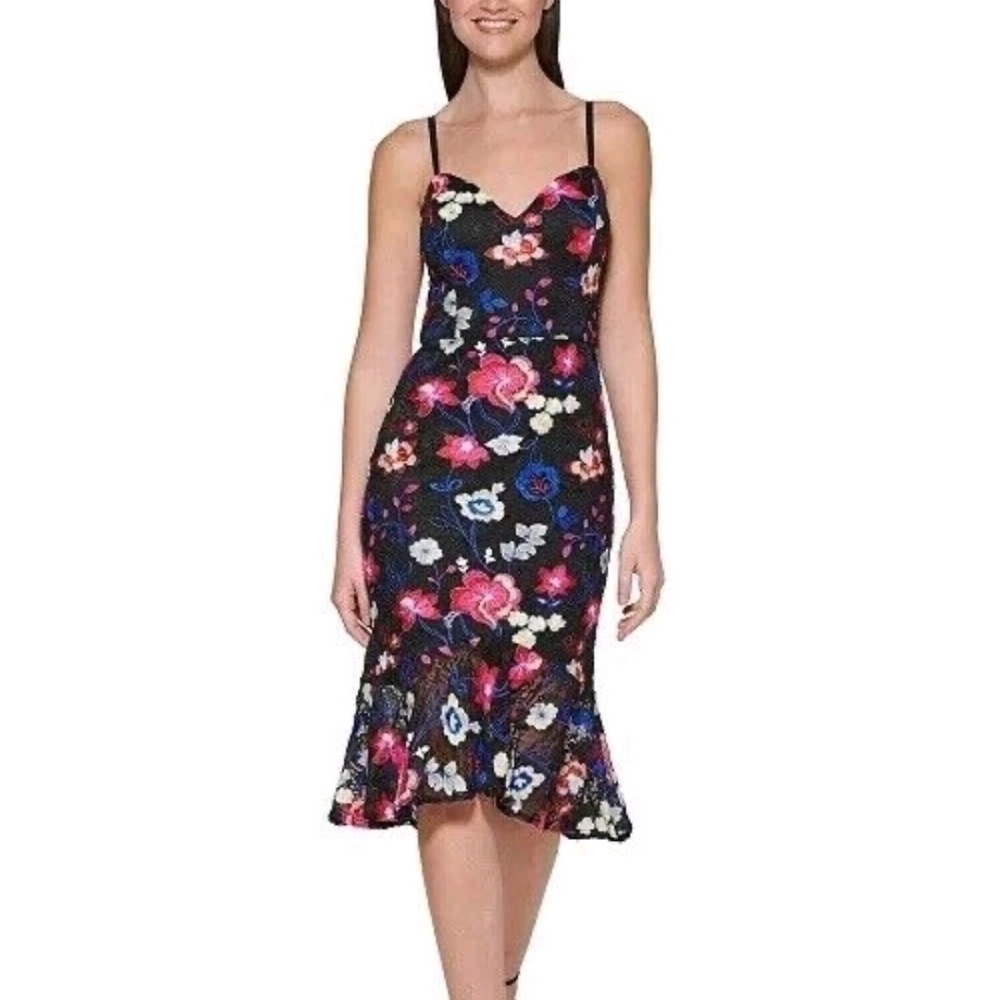 GUESS Embroidered Black Lace Midi Dress 12